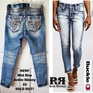 NEW! $169 ROCK REVIVAL The BUCKLE Rosewood Mid Rise Ankle Skinny Jeans 26